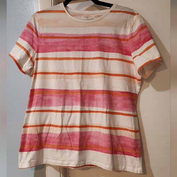 Talbots Tops - Women's Talbots Pink And Orange Stripe Tee, Size L